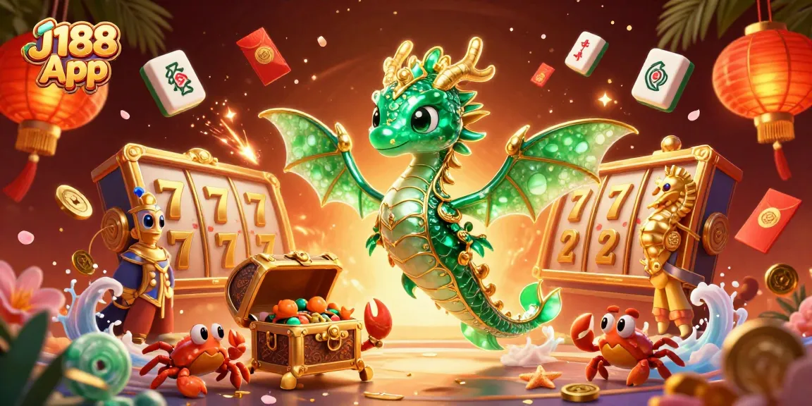 Experience thrilling gameplay with J188 App, featuring dynamic 3D illustrations of exciting casino elements.