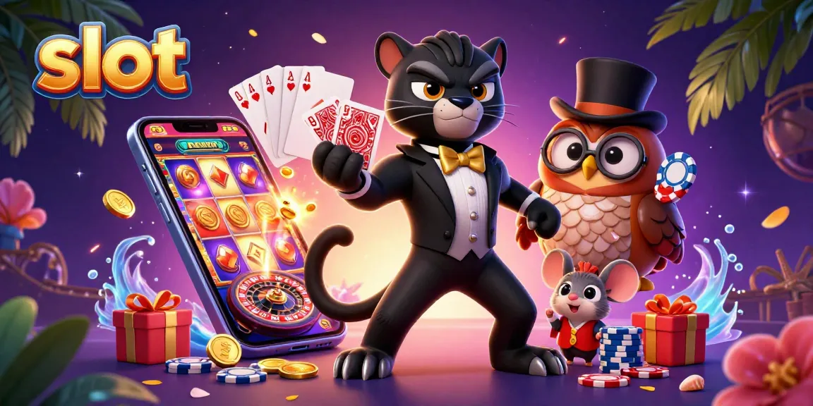 Experience thrilling slot action with cartoon characters and bright casino elements.