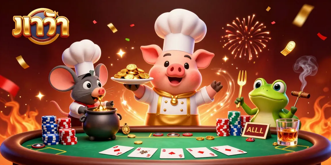 Play baccarat with excitement as the chef pig serves golden coins, showcasing casino energy!