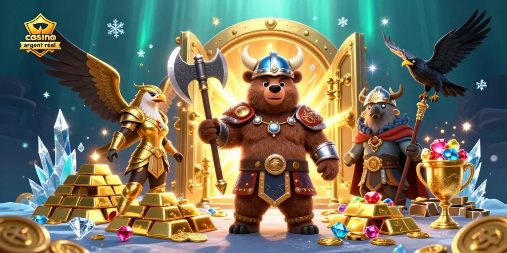 En jouant à casino en ligne argent réel, découvrez un ours viking et un aigle valkyrie entourés de trésors étincelants.