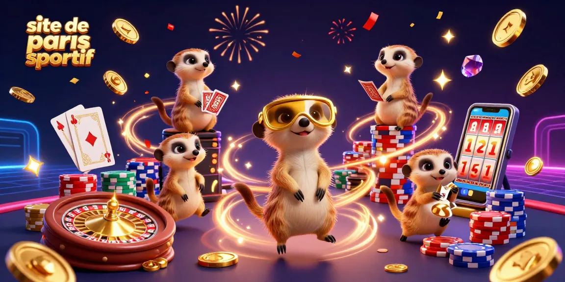 Les suricates gèrent un site de paris sportif animé avec des paris en cours et des jetons en envol.