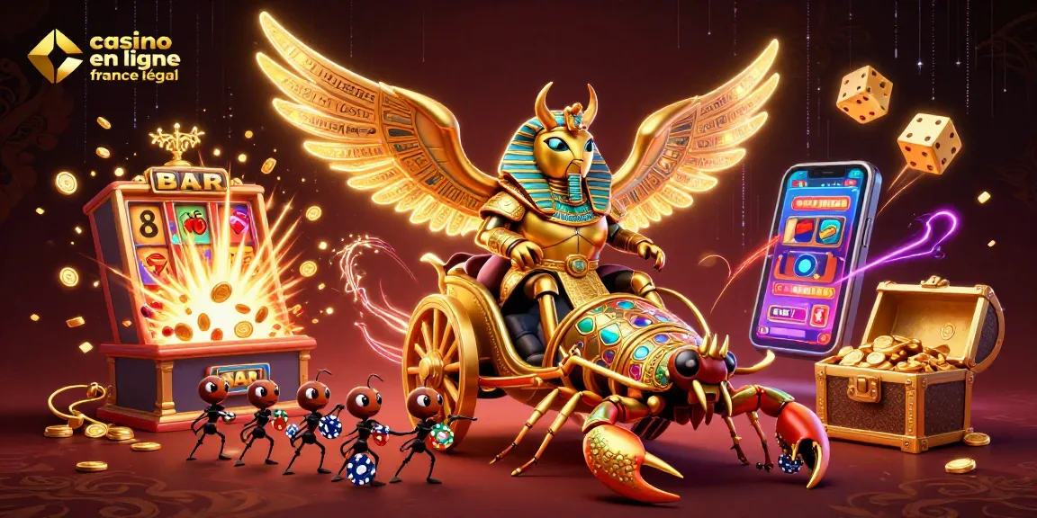 Casino en ligne France légal: illustration captivante d'un scarabée et des éléments de jeu
