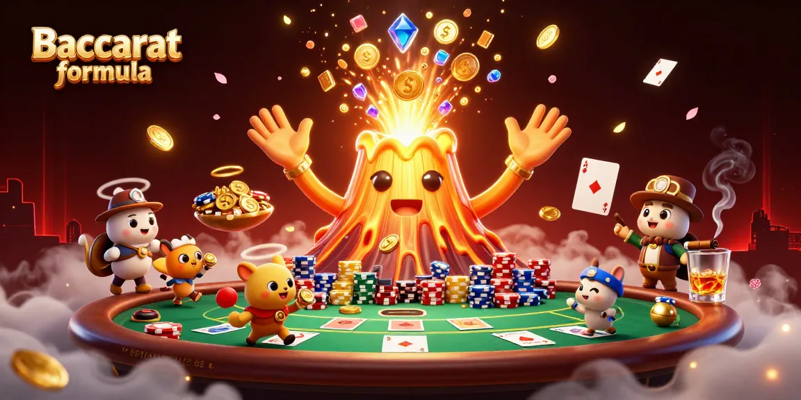 Unleashing your Baccarat formula with animated golden volcano, treasure animals, and vibrant casino elements