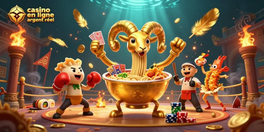 Jouez au casino en ligne argent réel avec une scène explosive de personnages animés en action et éléments de jeu.