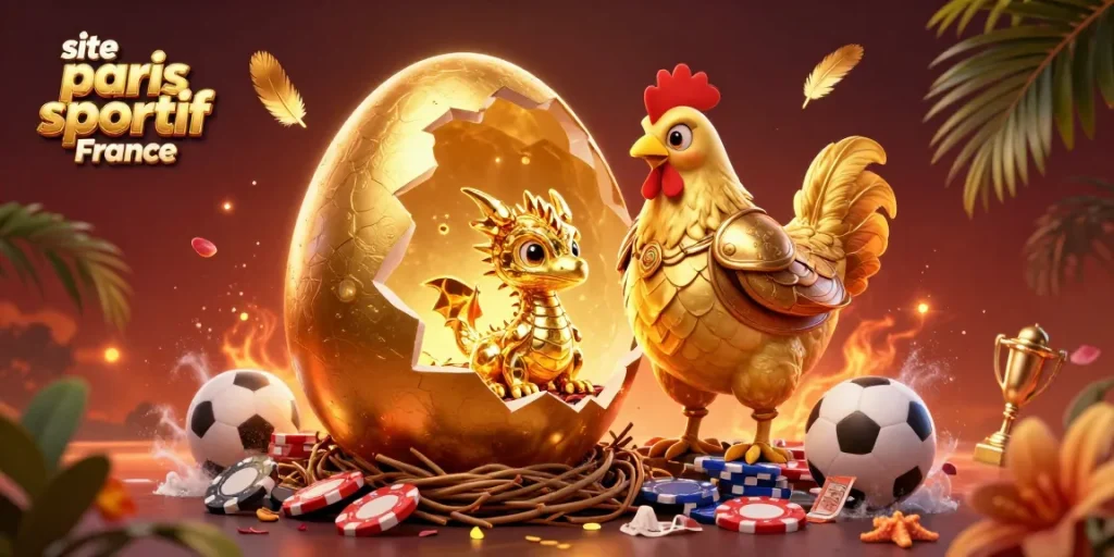 Visualisez un événement captivant sur le site paris sportif France avec un œuf d'or et un dragon doré.