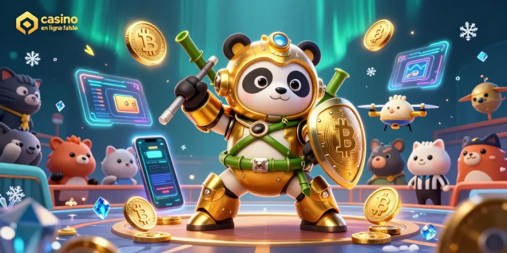 Jouer dans un casino en ligne fiable avec des personnages 3D animés et des éléments de crypto-monnaie.